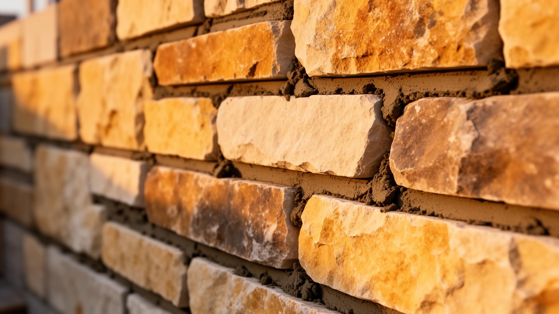 Mason laying natural stone wall